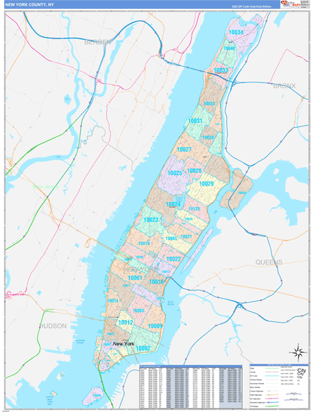 New York County, NY Zip Code Map